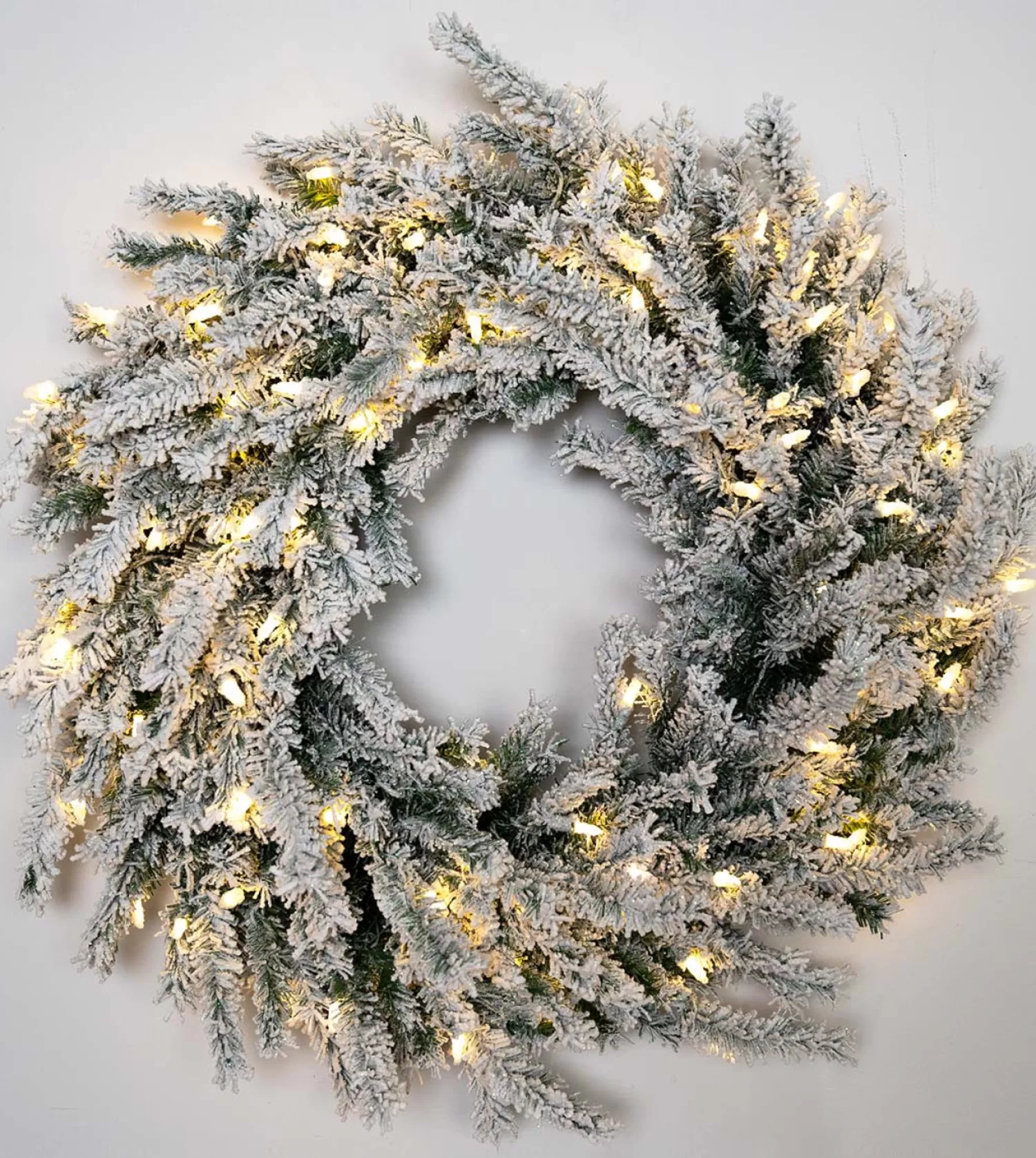 Fashion Treetime 24" Flocked Lucerne Wreath - Battery-Op Clear