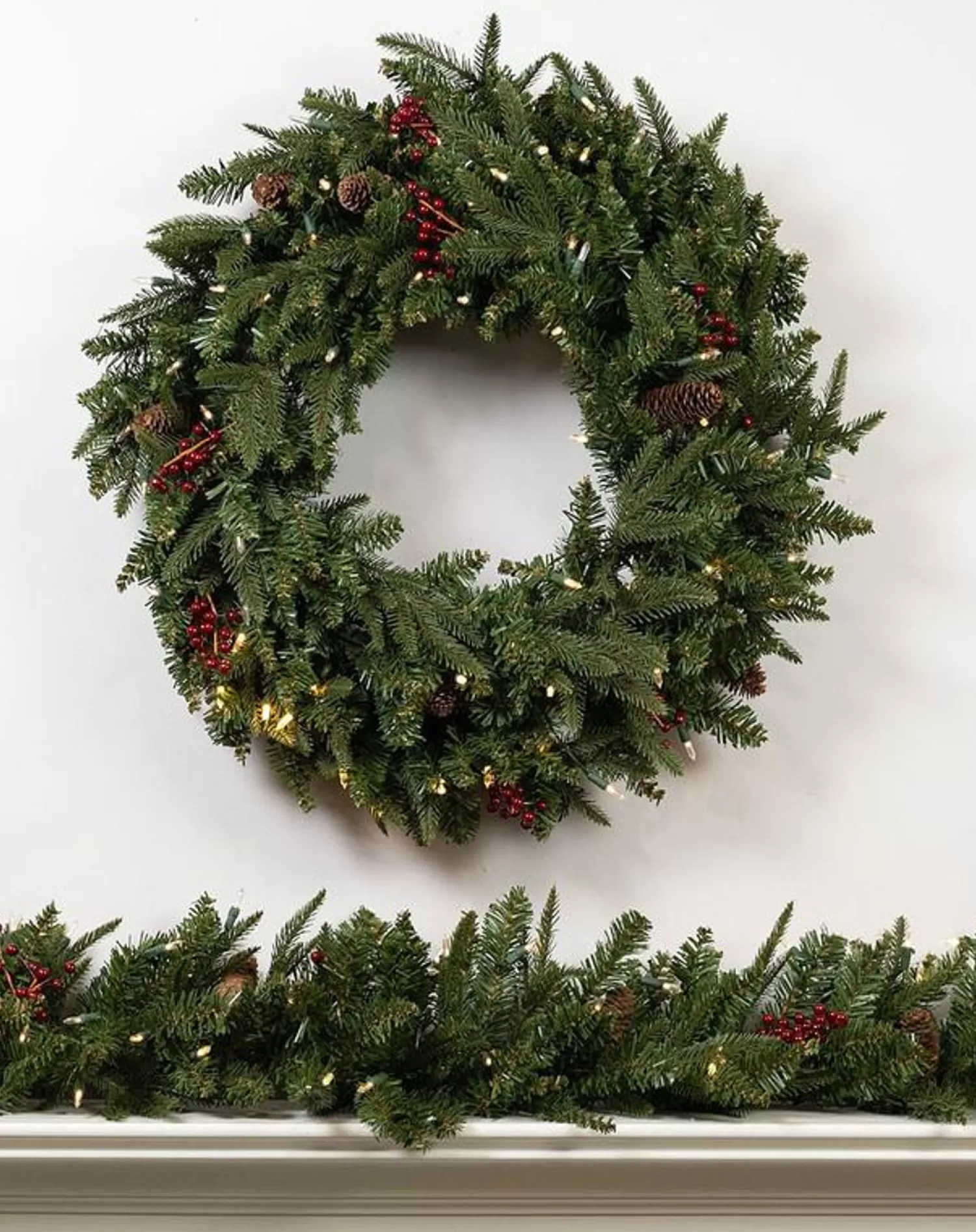 Clearance Treetime 24" Mixed Frasier Wreath - Battery-Operated Clear LED (Clearance)