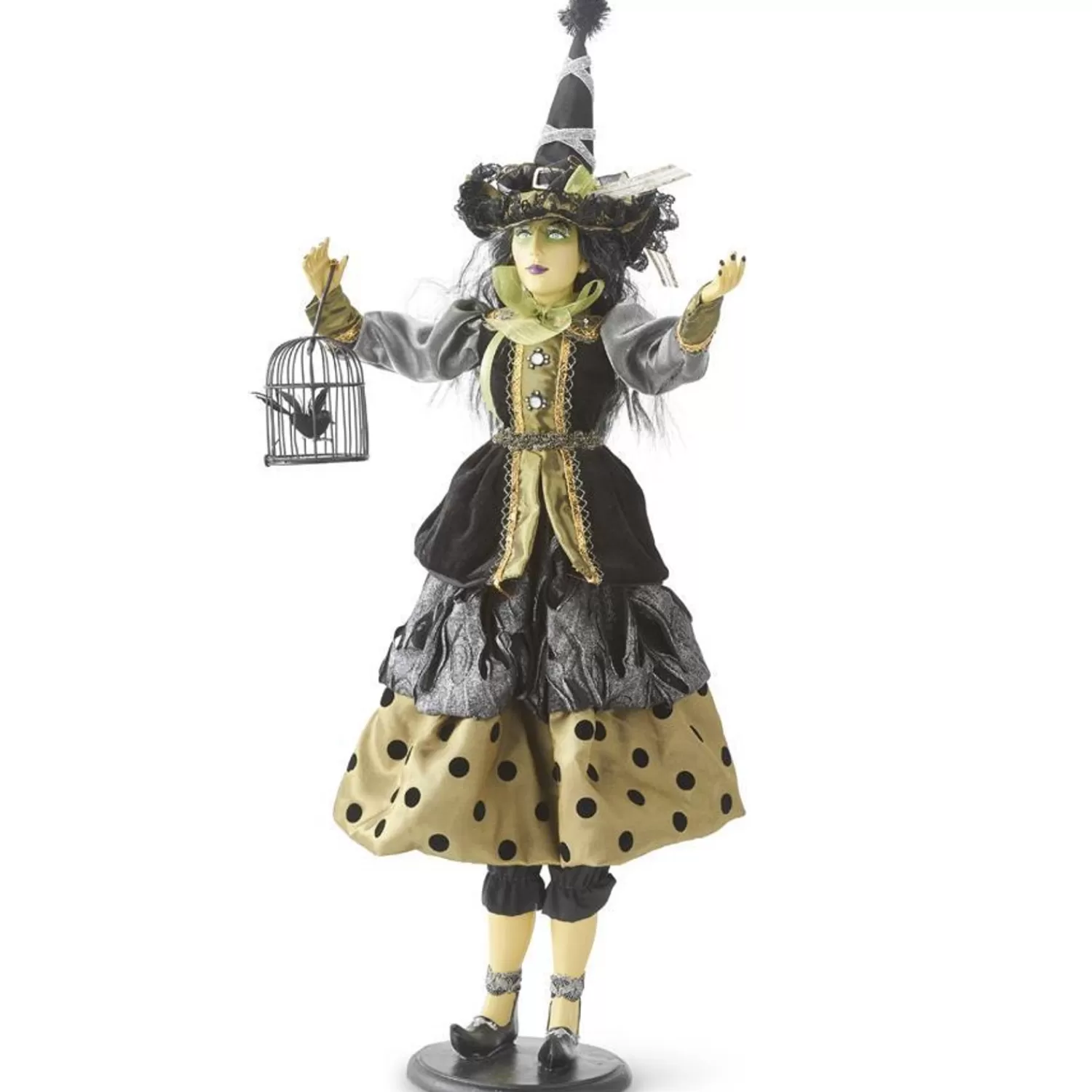 New Treetime 26.5" Endora Witch W/Gray Green And Black Dot Dress