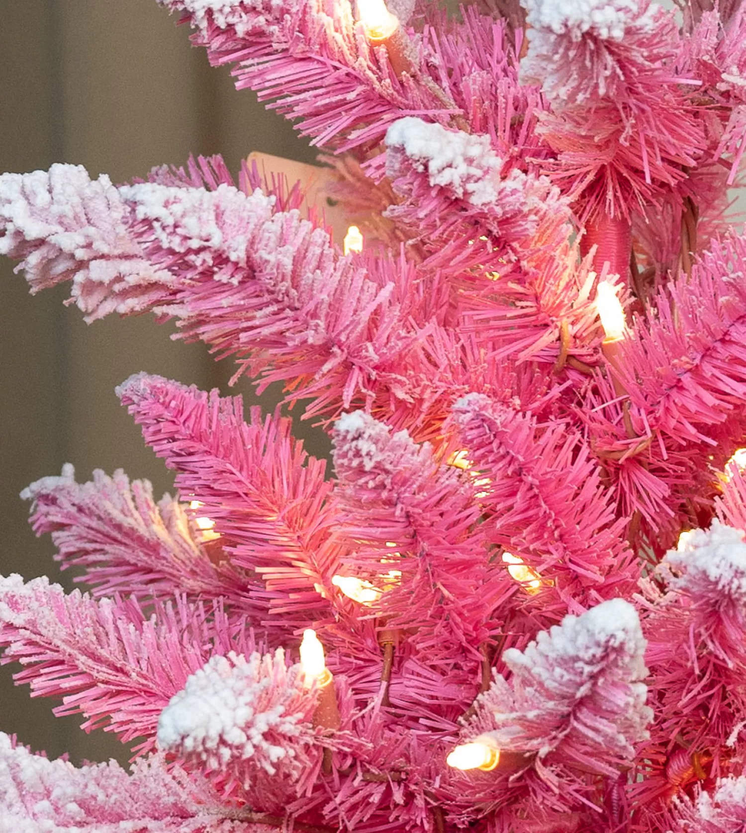 New Treetime 3' Flocked Over Pink Potted Tree - Clear LED