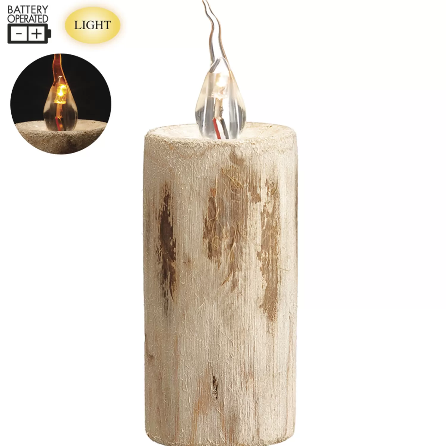 New Treetime 5.11" Battery Operated Wood Faux Candle Natural