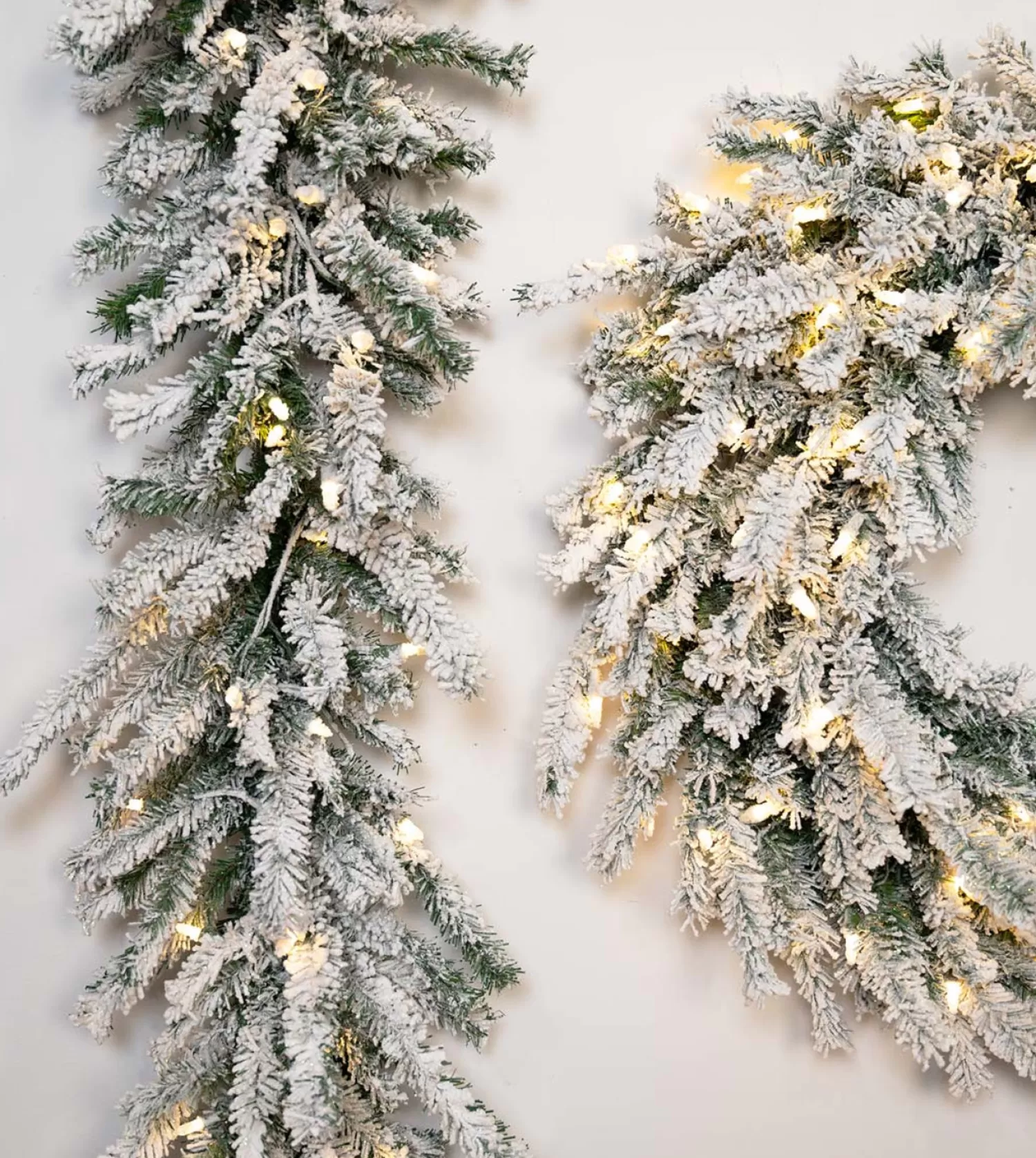 Fashion Treetime 6' X 14" Flocked Lucerne Garland- Battery Operated Clear LED
