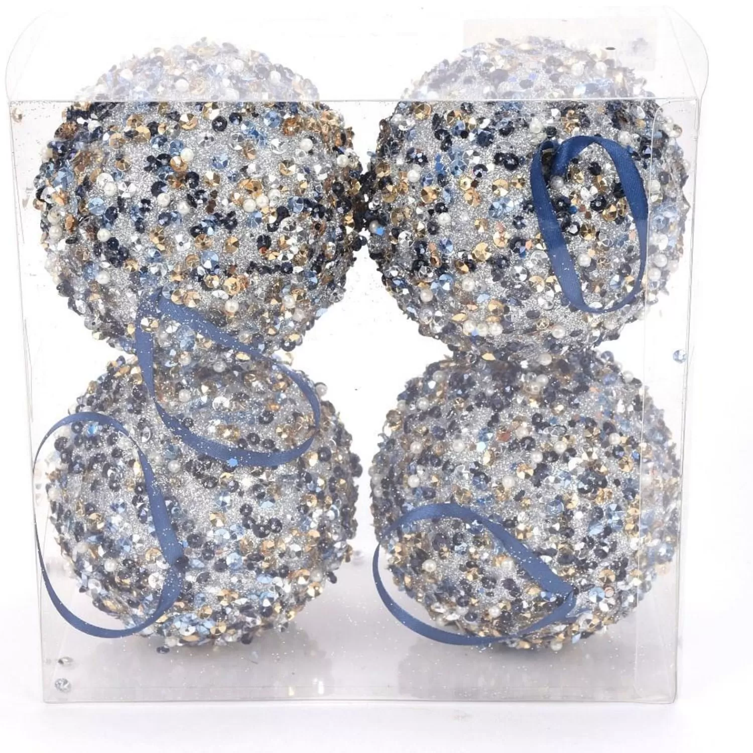 Clearance Treetime Blue Champagne Sequin Glitter Ball 4"