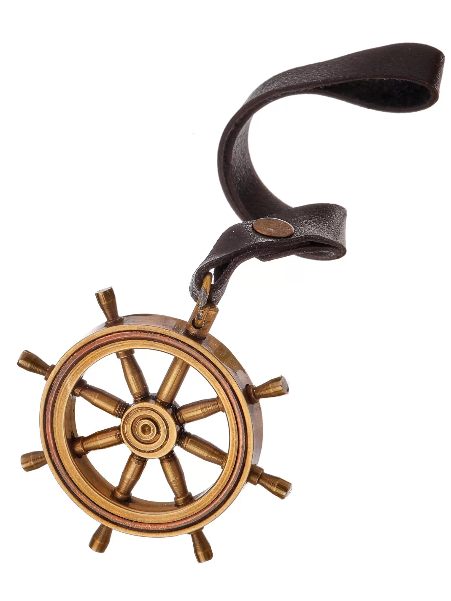 Outlet Treetime Brass And Leather Ships Wheel Ornament