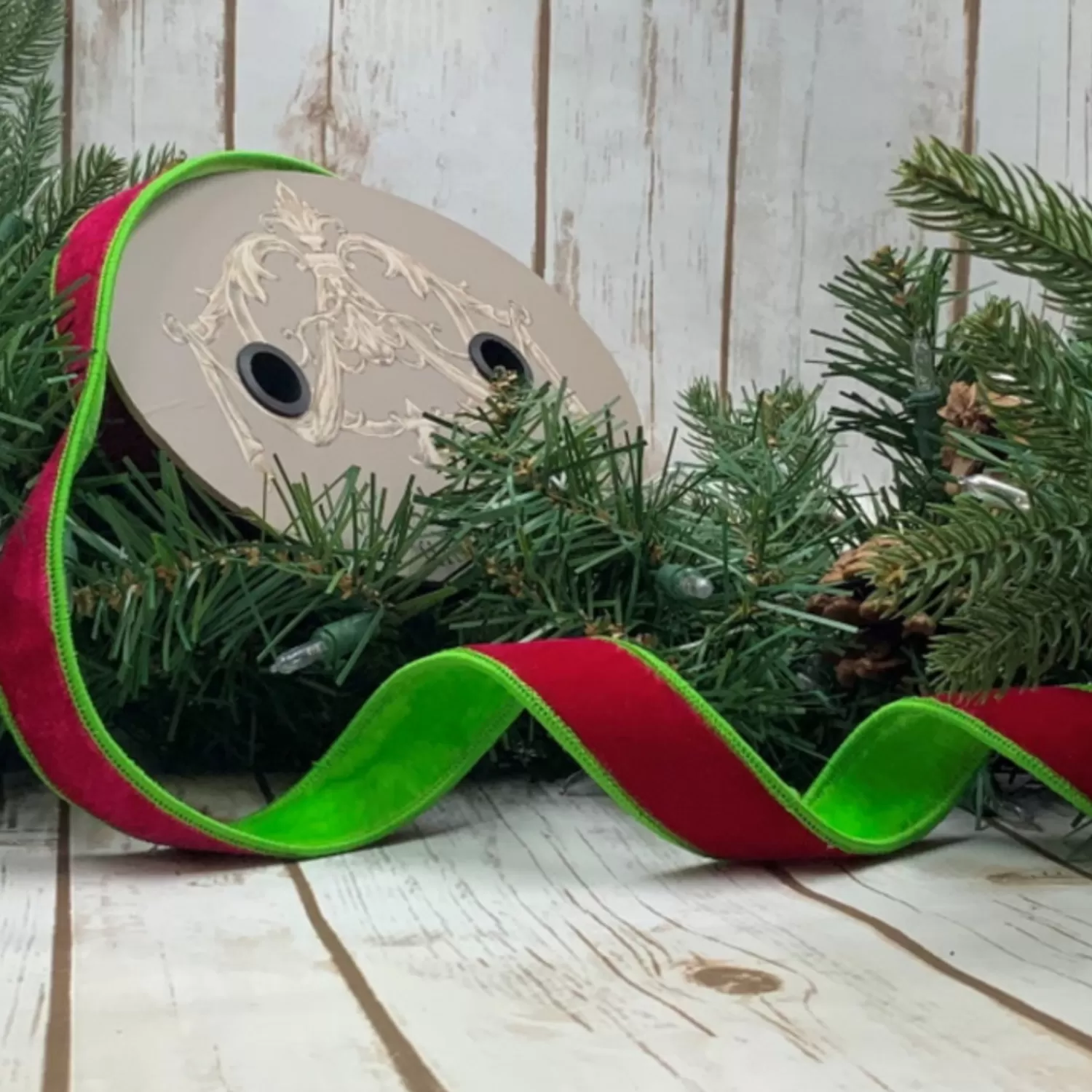 New Treetime Bright Green And Hot Pink Velvet Ribbon