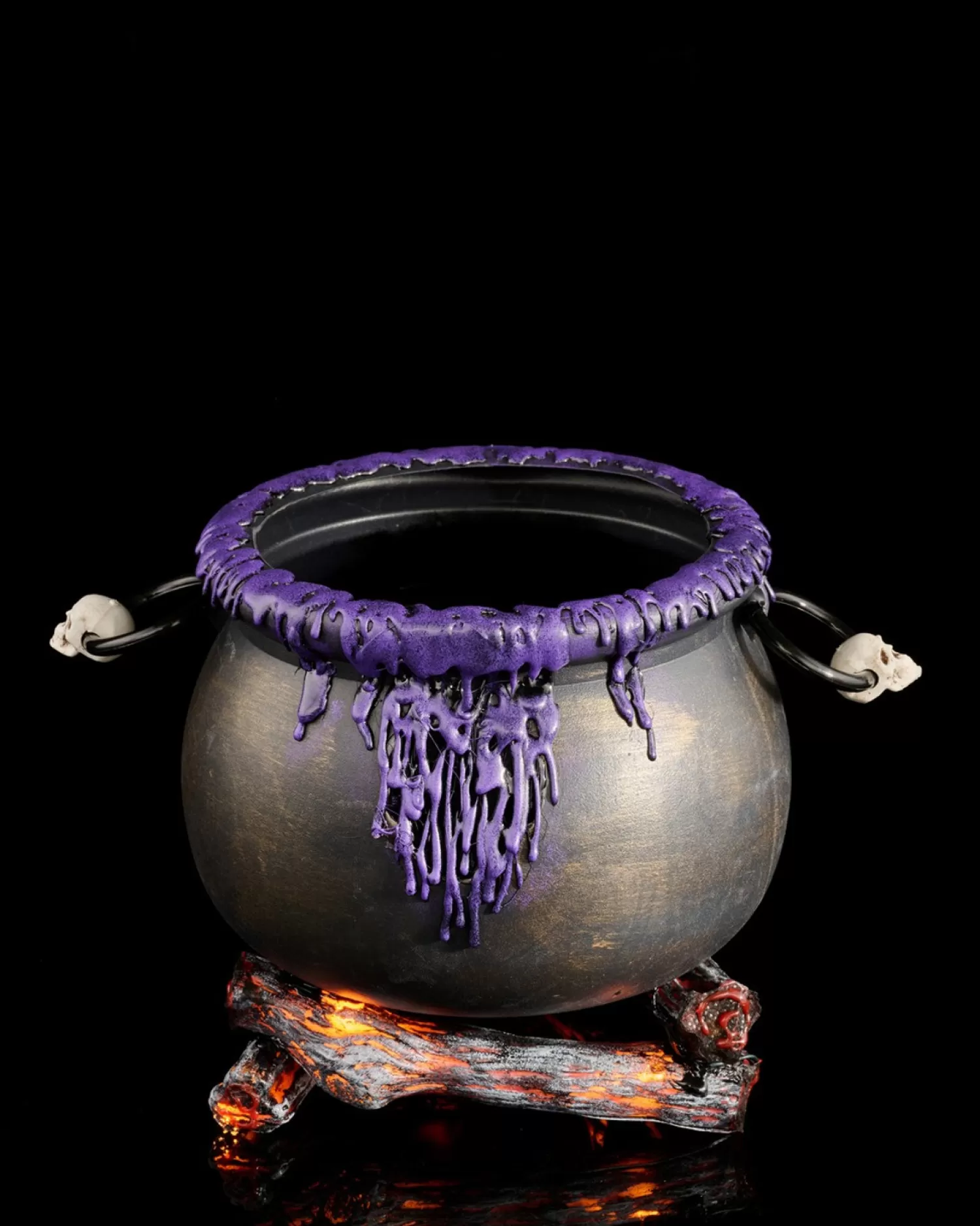 Cheap Treetime Cauldron On Campfire W/Lights Ant.Black Gold And Purple 7.5"H