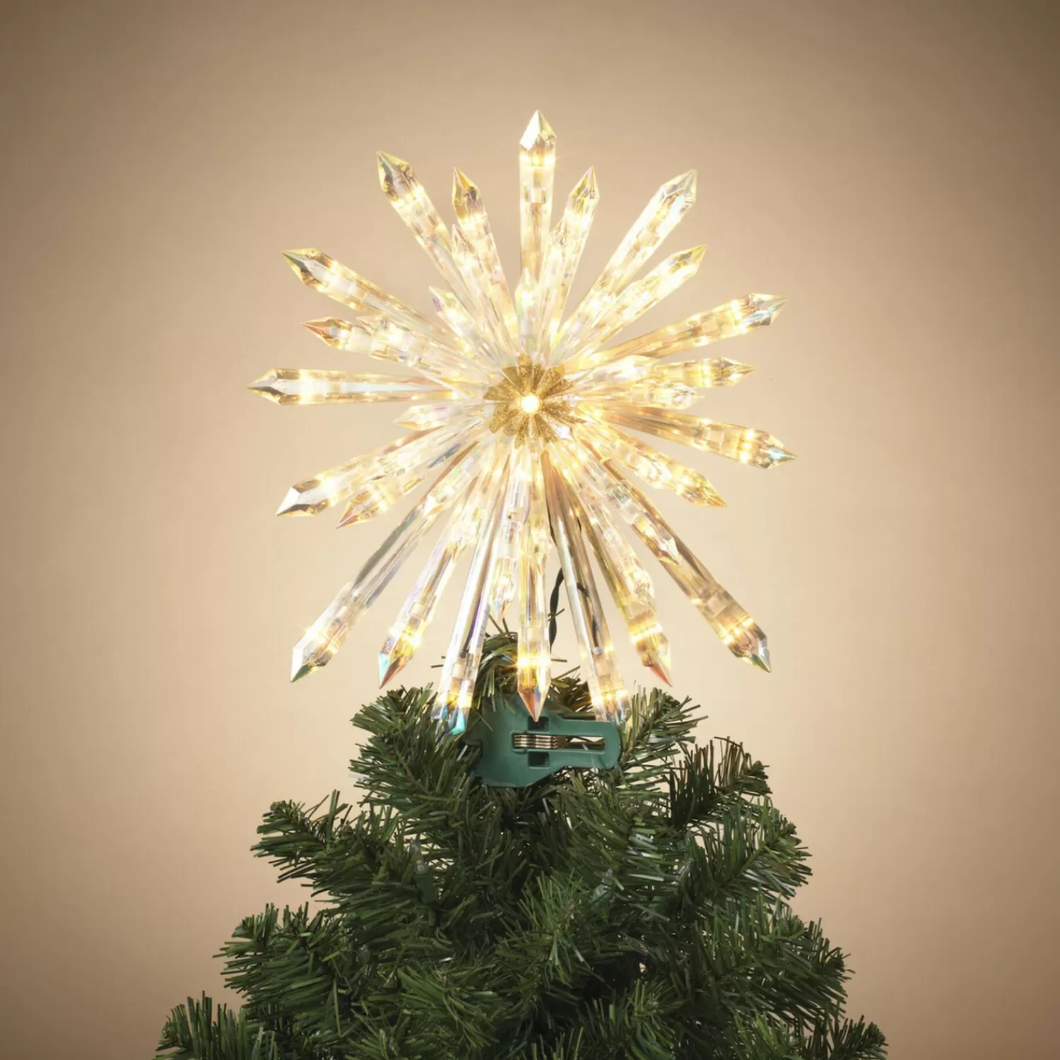 New Treetime Clear Crystal Starburst Tree Topper 13.5"