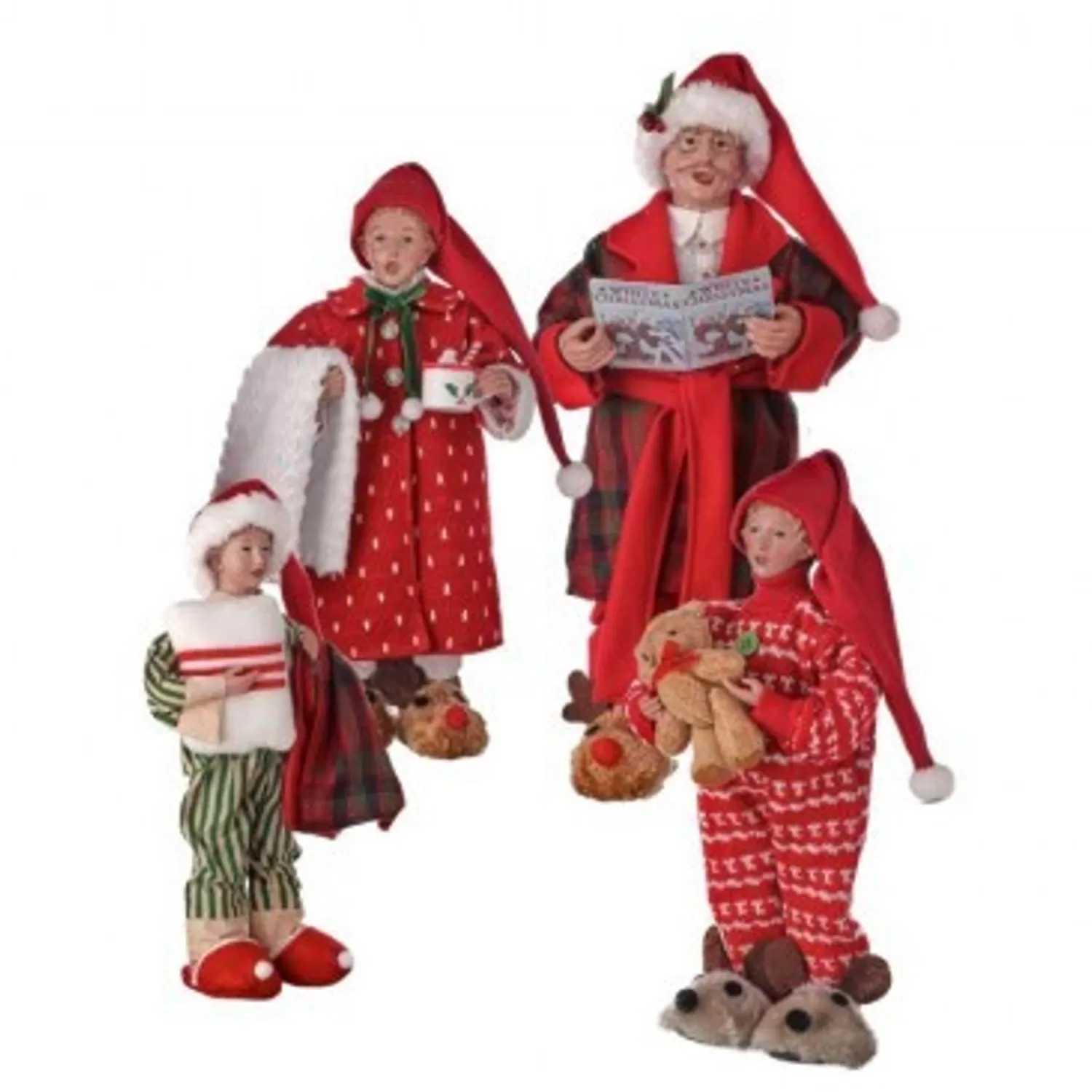 Outlet Treetime Fabric "Chillin At Home" Carolers Set/4, 13"-16"