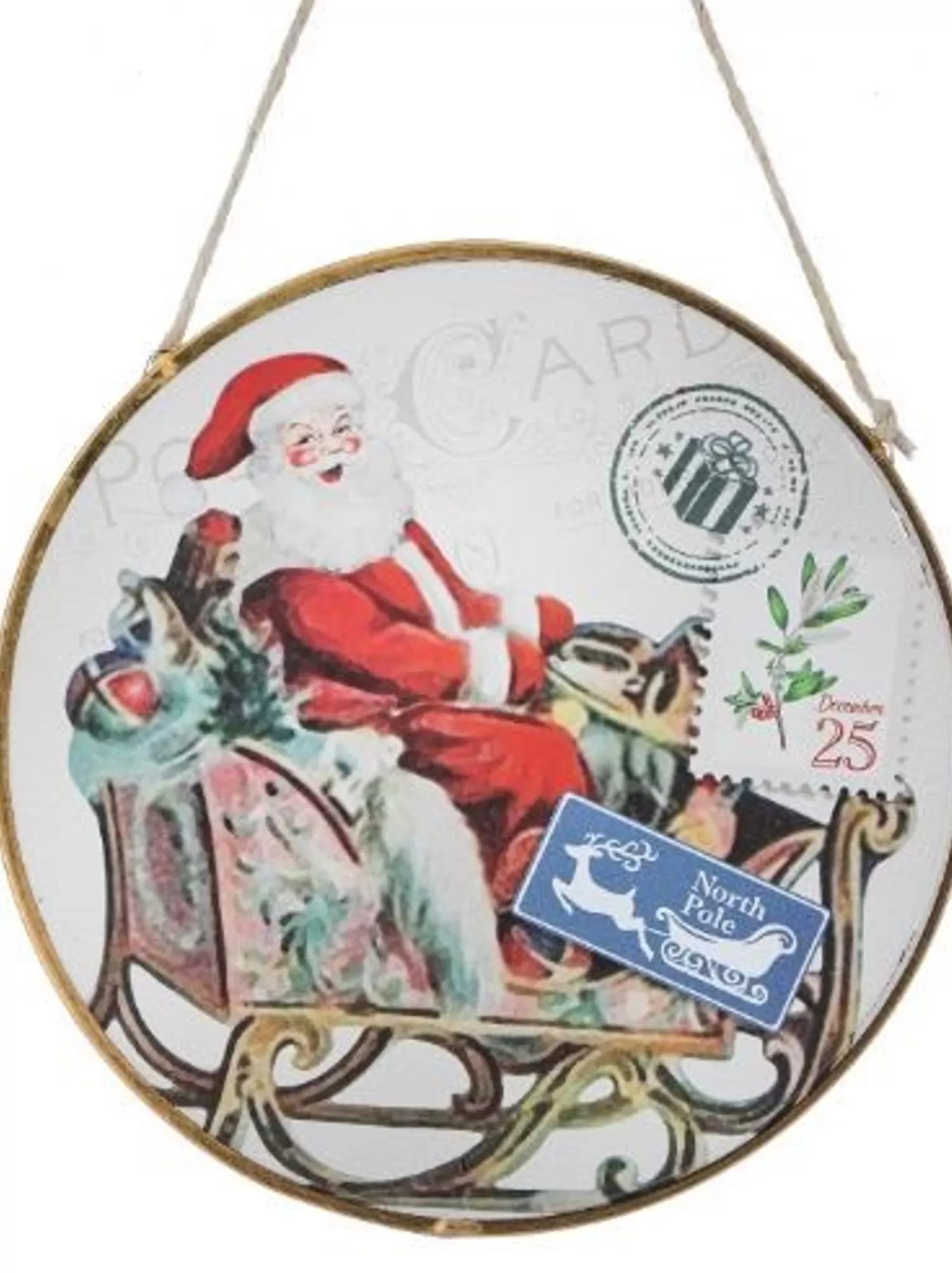 Best Sale Treetime Glass Disc Santa In Sleigh Ornament