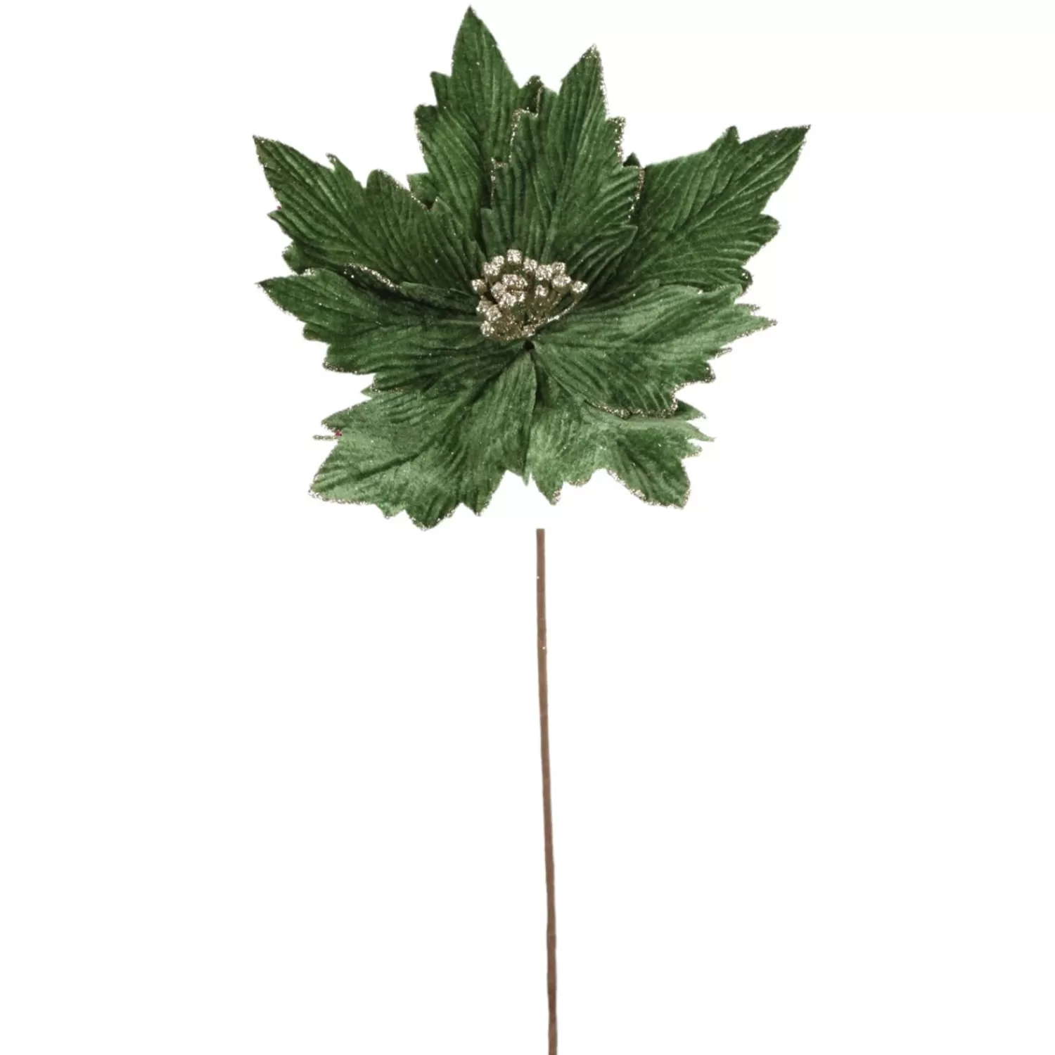 Hot Treetime Grn/Gld Poinsettia Stem 19"