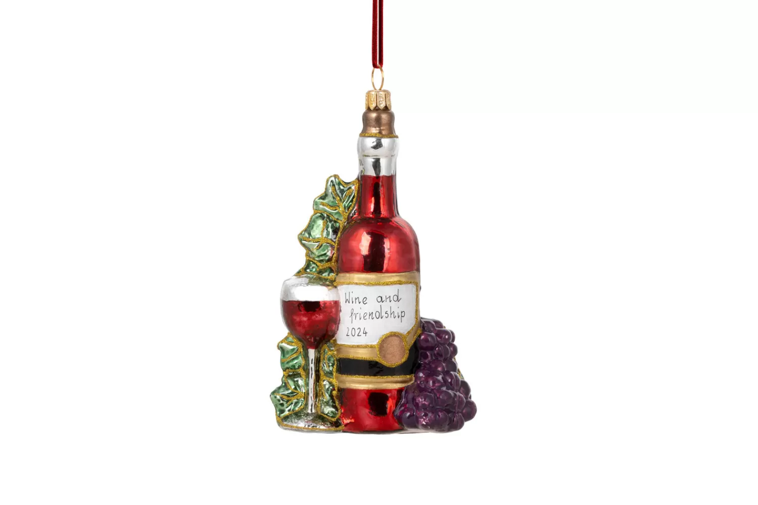 New Treetime Huras Family Wine Bottle With Glass (no Date) Ornament