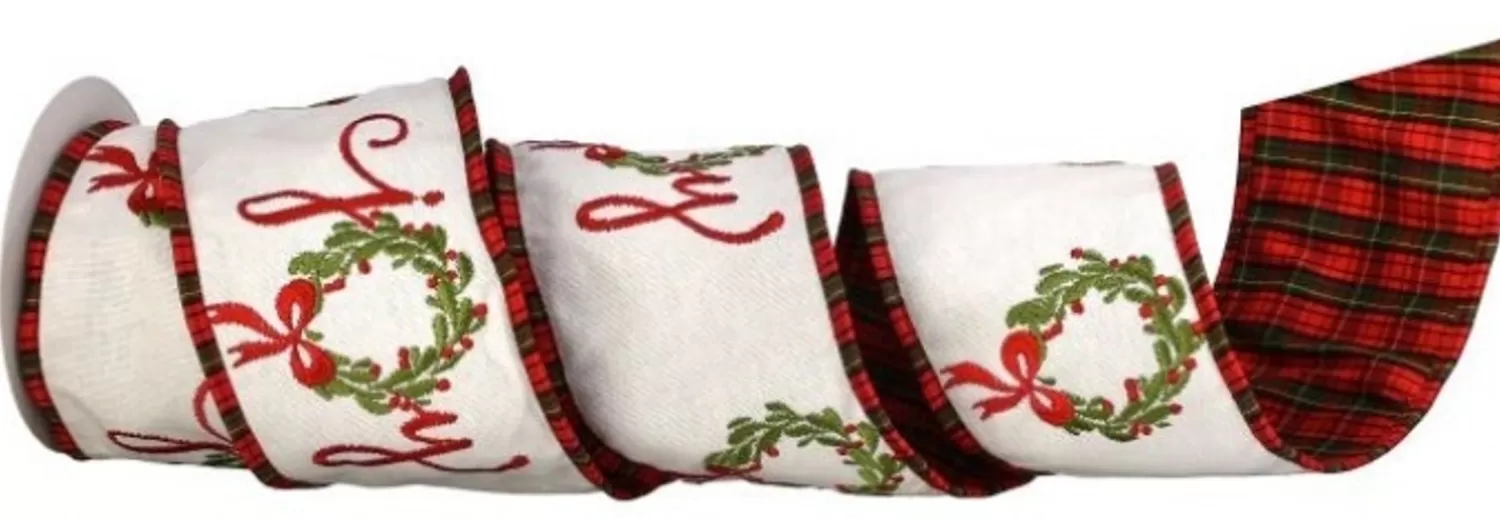 Cheap Treetime Joy Wreath Dupion Plaid Back Ribbon 4"x5Y