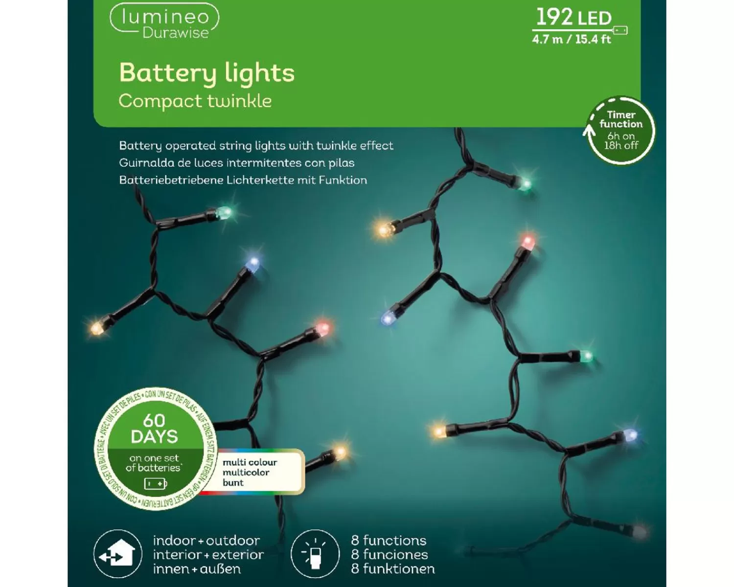 Store Treetime LED Battery Operated Multi Color 15.5ft. Compact Light Set With Black Wire