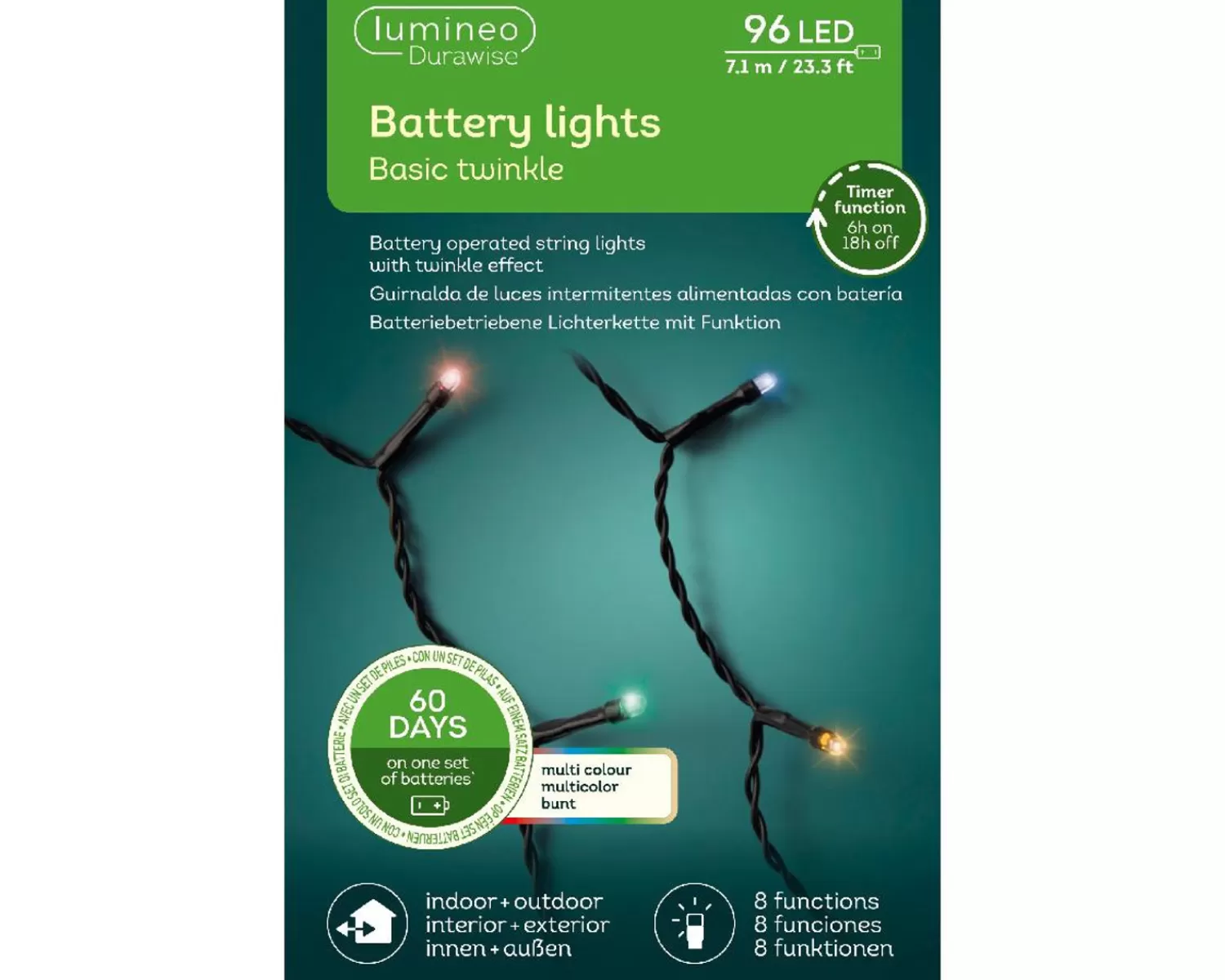 Outlet Treetime LED Battery Operated Multi Color 23ft. Light Set With Black Wire