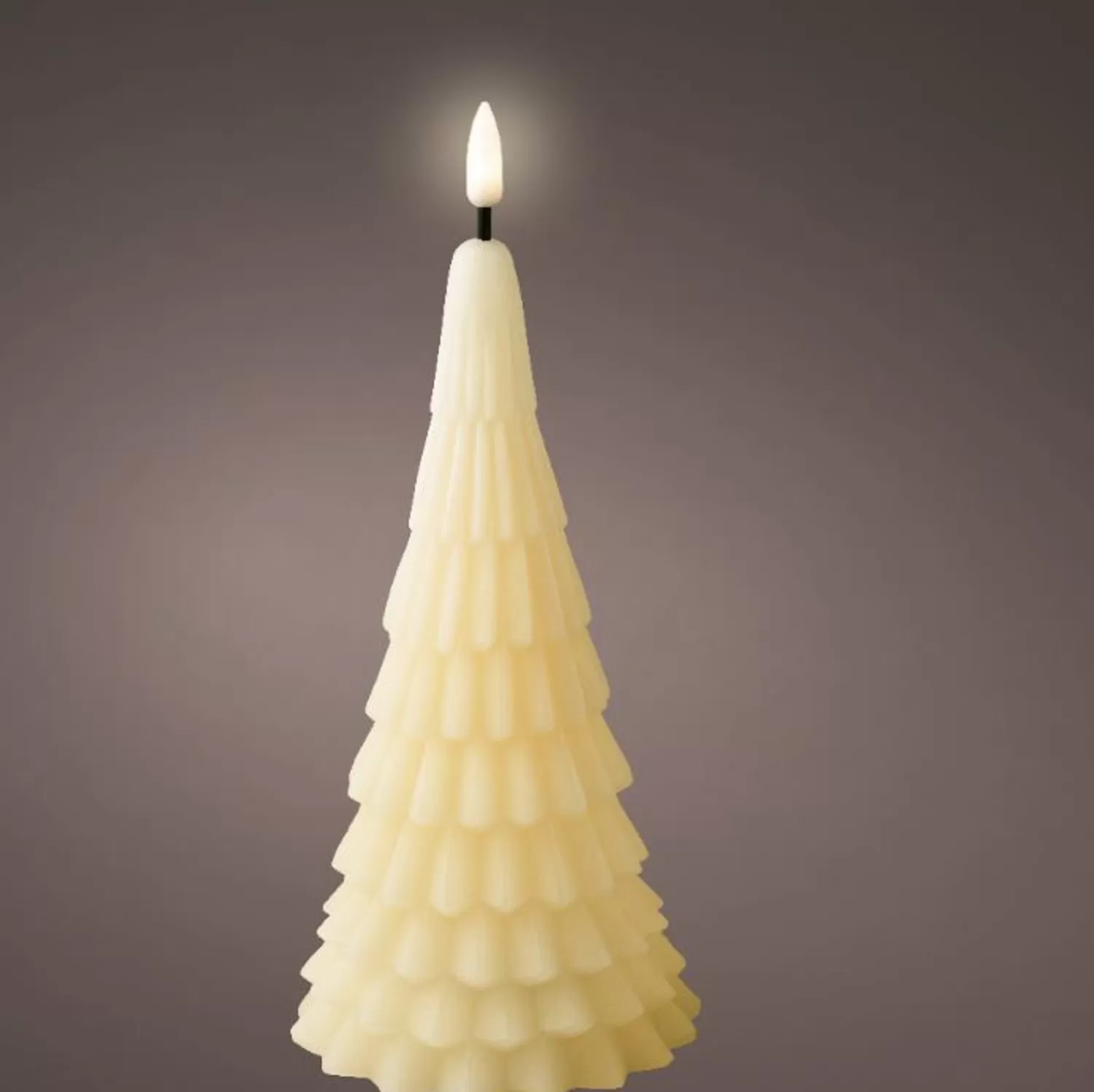 New Treetime LED Battery Operated Tree Shape Wax Cream Candle 8.4"