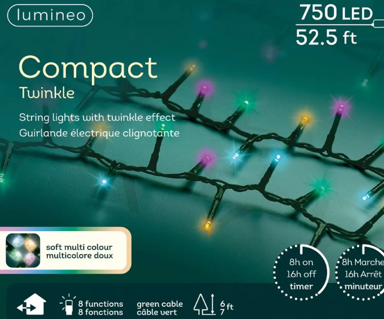 Discount Treetime LED Multi Rainbow 52.5 Ft. Compact Light Set With Green Wire