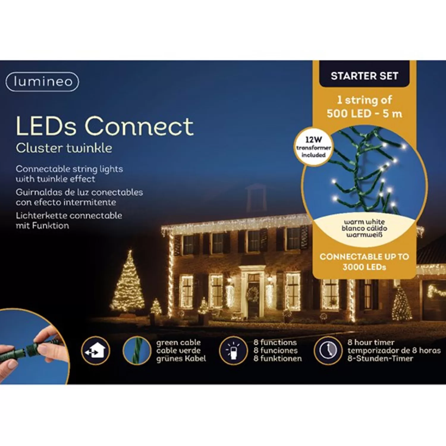Hot Treetime LED Warm White 16.4ft. Cluster Light Set With Green Wire