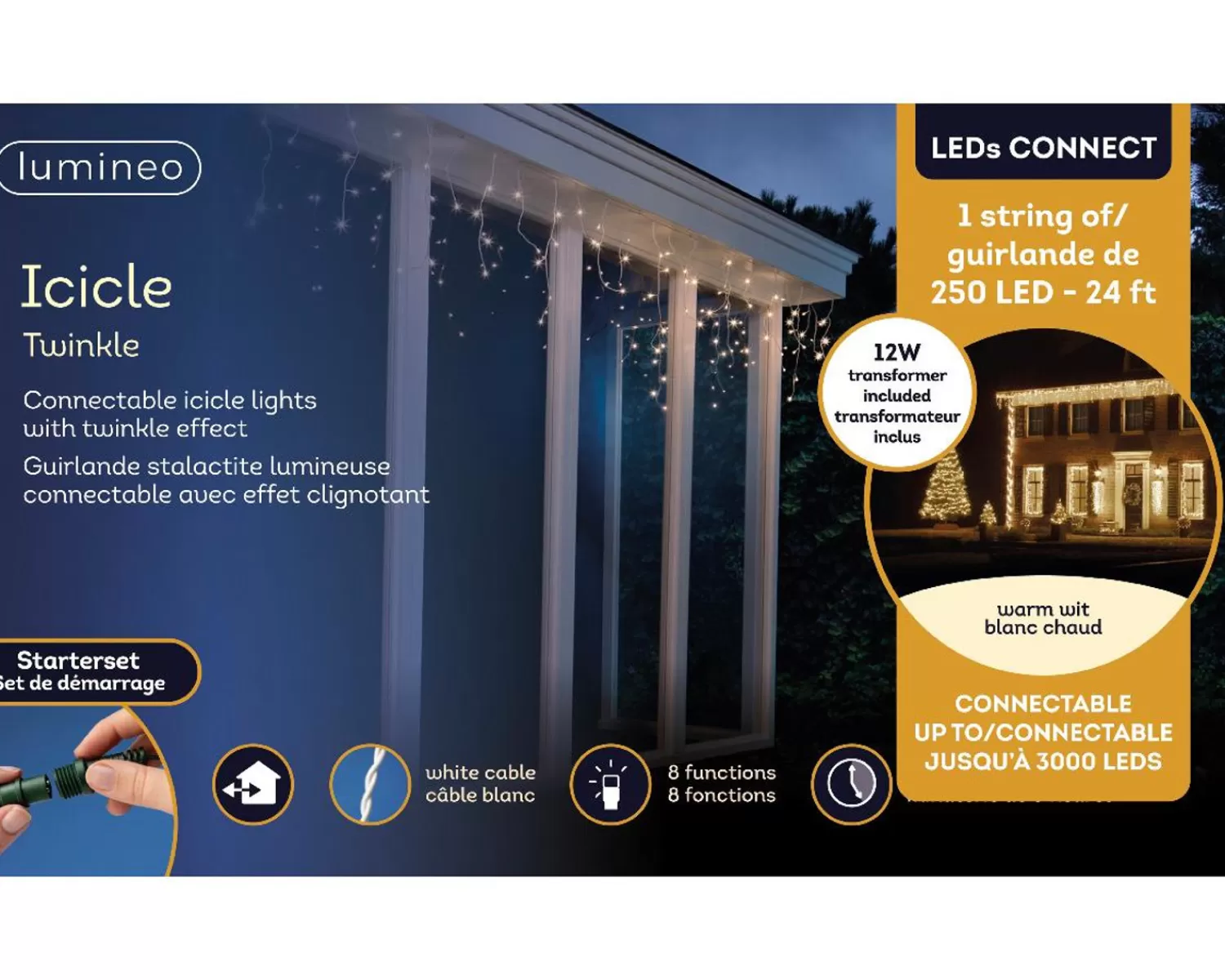 Clearance Treetime LED Warm White 24.1ft. Connectable Icicle Light Set With White Wire