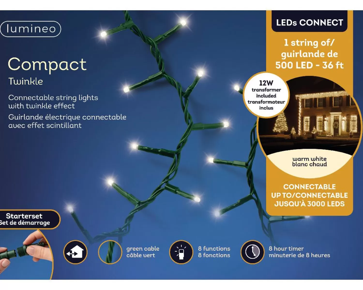 Sale Treetime LED Warm White 36.9ft. Compact Connect Light Set With Green Wire