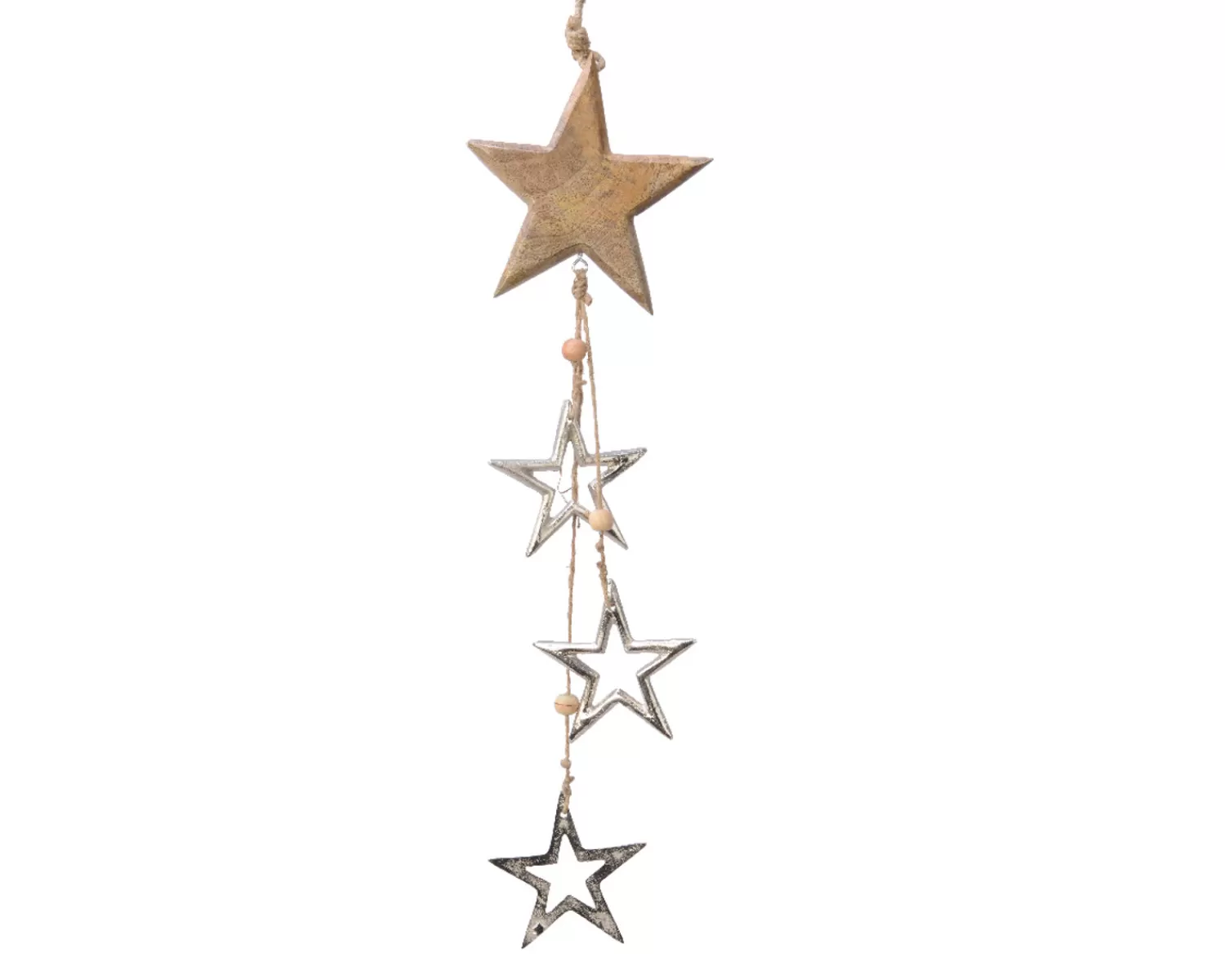 Discount Treetime Natural/Silver Wood Rustic Stars Dangle 39"