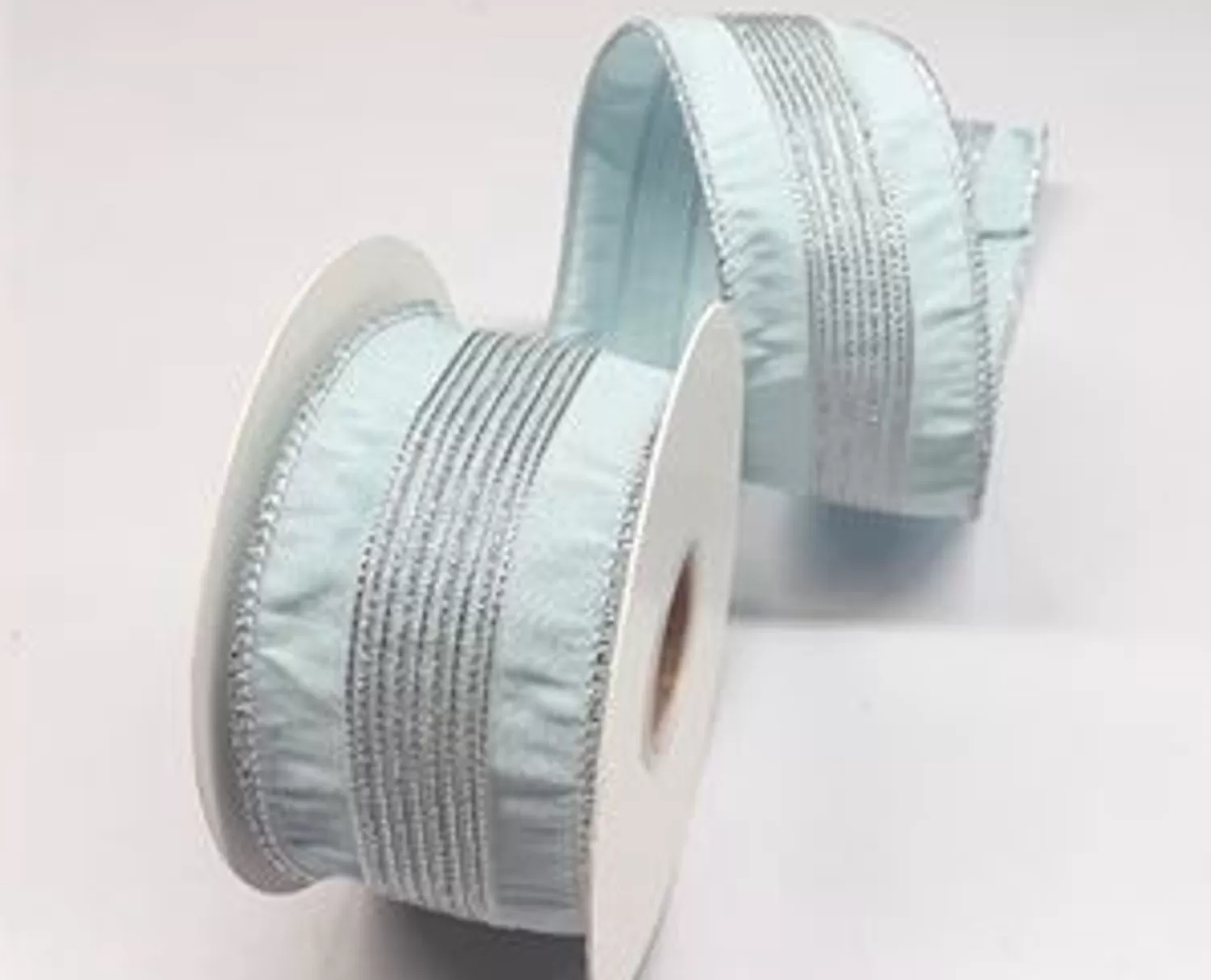 Cheap Treetime Pastel Blue And Silver Stripe Trim Dupion Ribbon