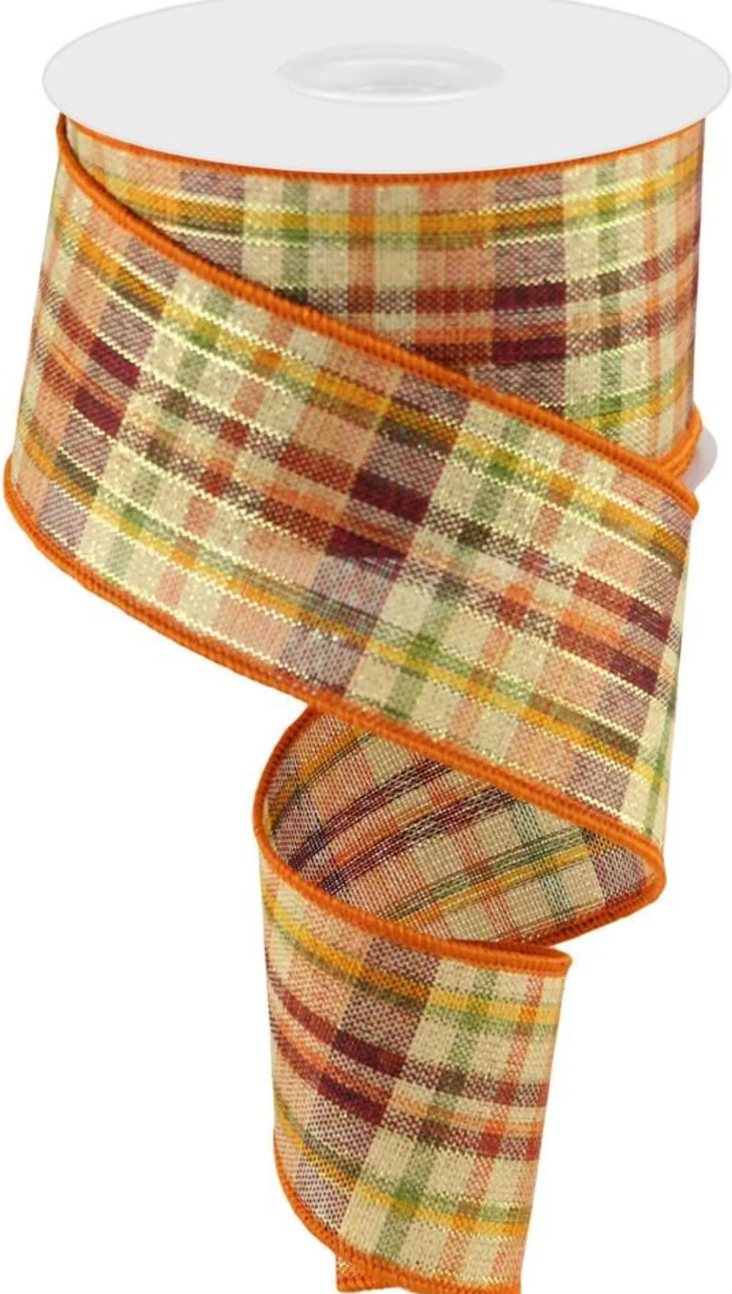 Online Treetime Plaid W/Metallic Thread Burgandy Orange Cream Green Yellow 2.5"x10Yd