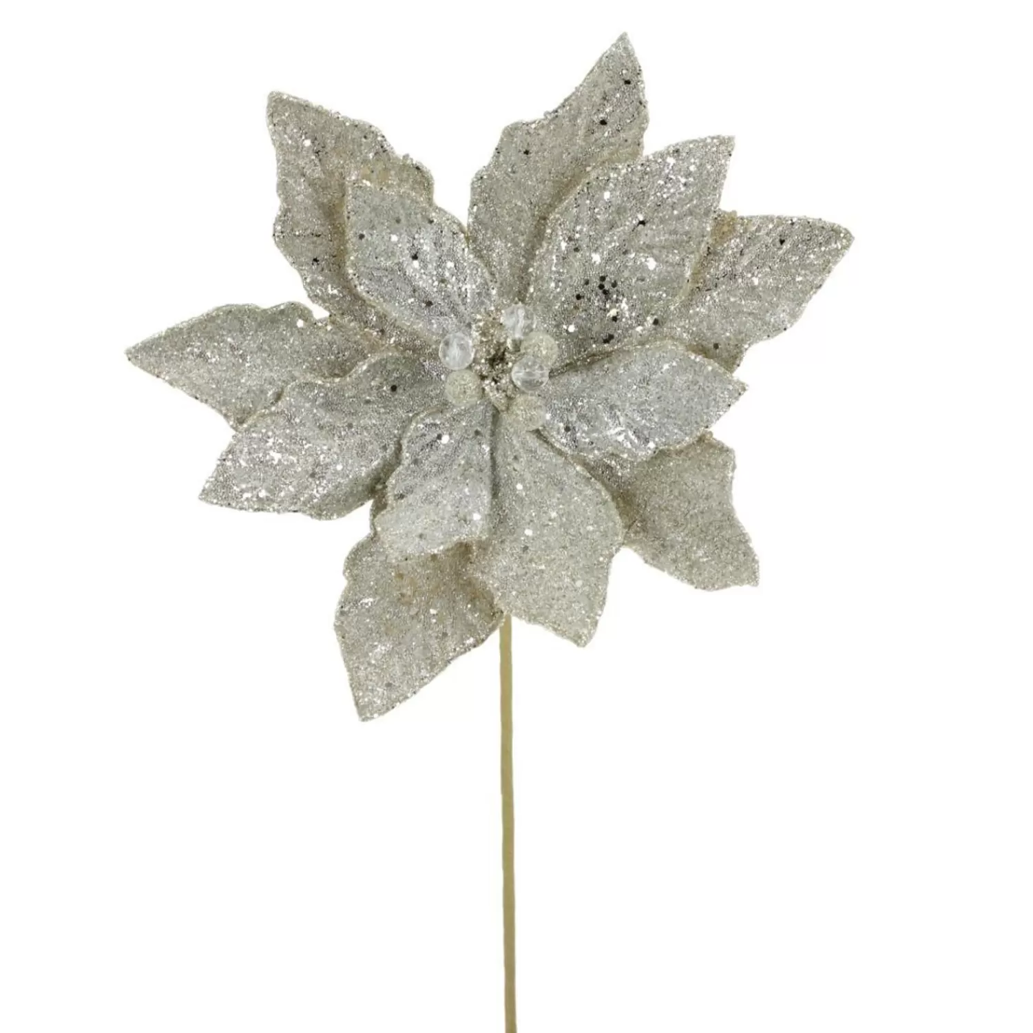 Fashion Treetime Platinum Glitter Poinsettia Stem