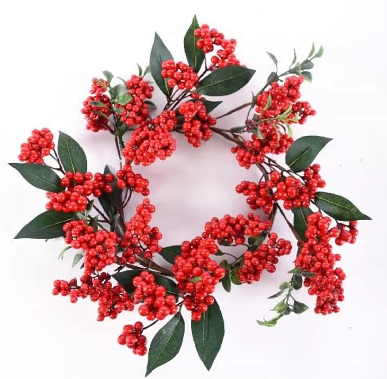 Fashion Treetime Red Berry Cluster And Leaf Candle Ring 6.25"