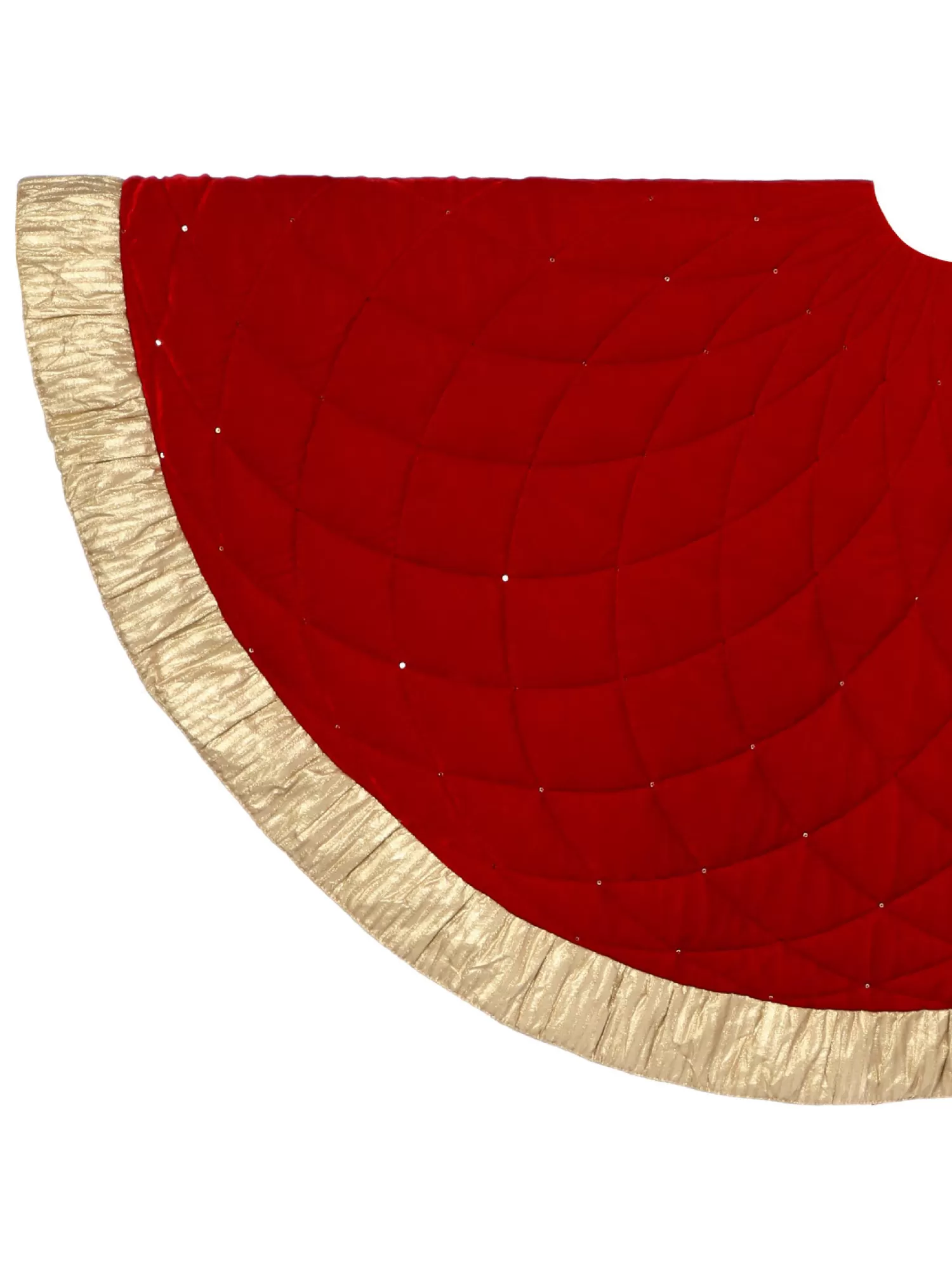 Flash Sale Treetime Red Velvet Quilted Tree Skirt With Pleated Gold Border