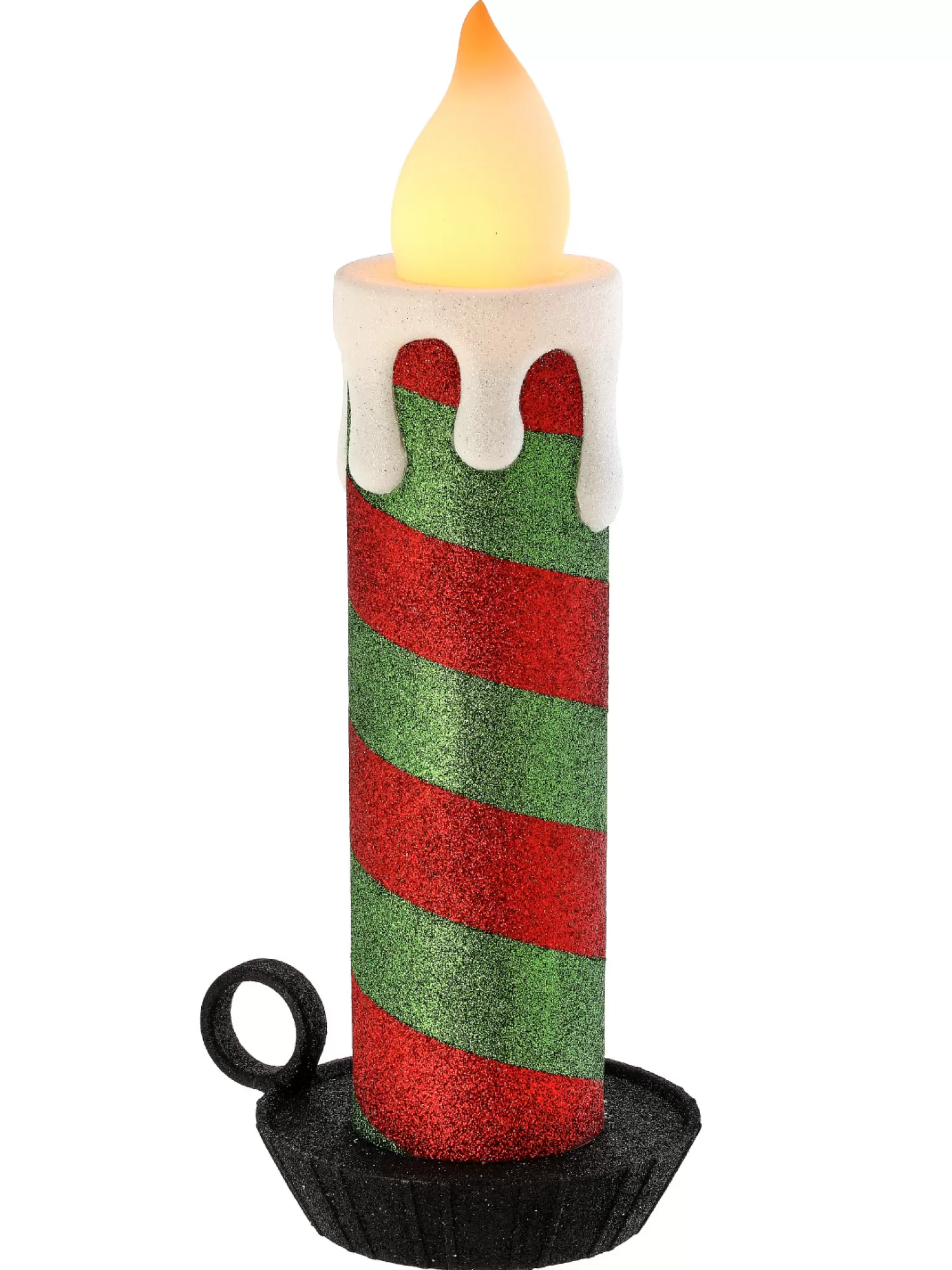 New Treetime Red/Green Vintage Candle W/Base, 16" LED/Btry/Tmr/USB