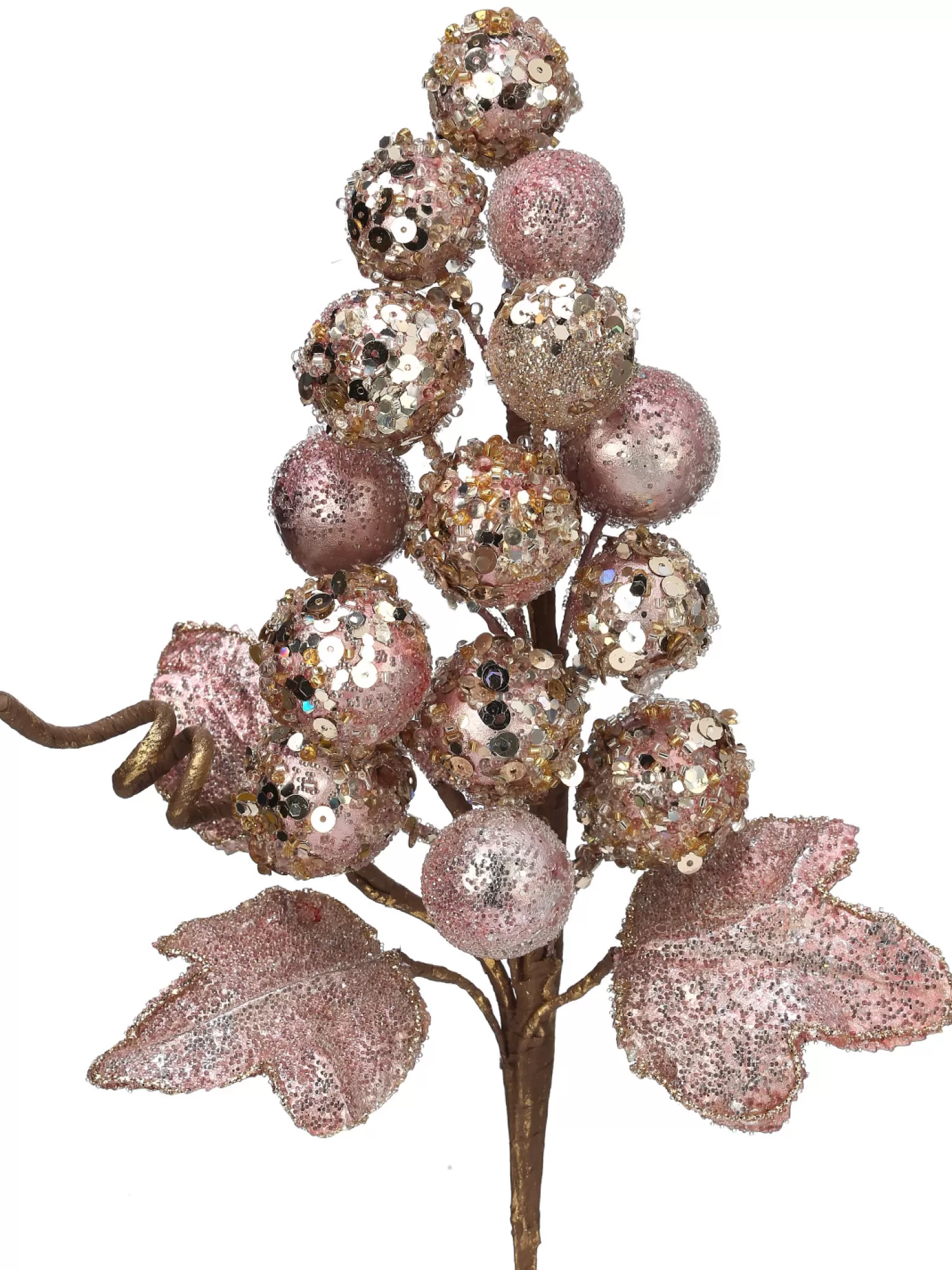 Fashion Treetime Rse/Gld Jwld Grape Cluster W/Leaves Pick 13"