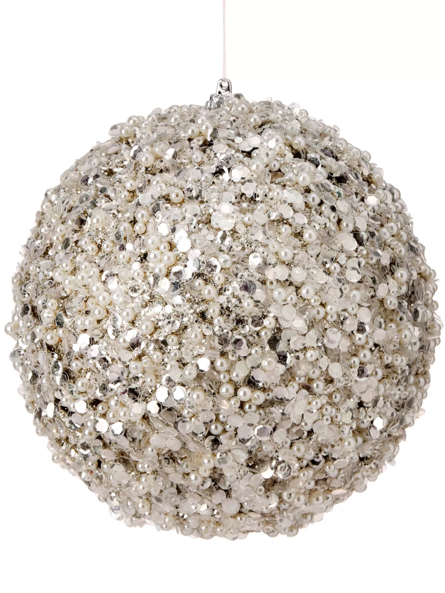 Hot Treetime Silver Glitter With Pearl Patterned Ball Ornament 6"