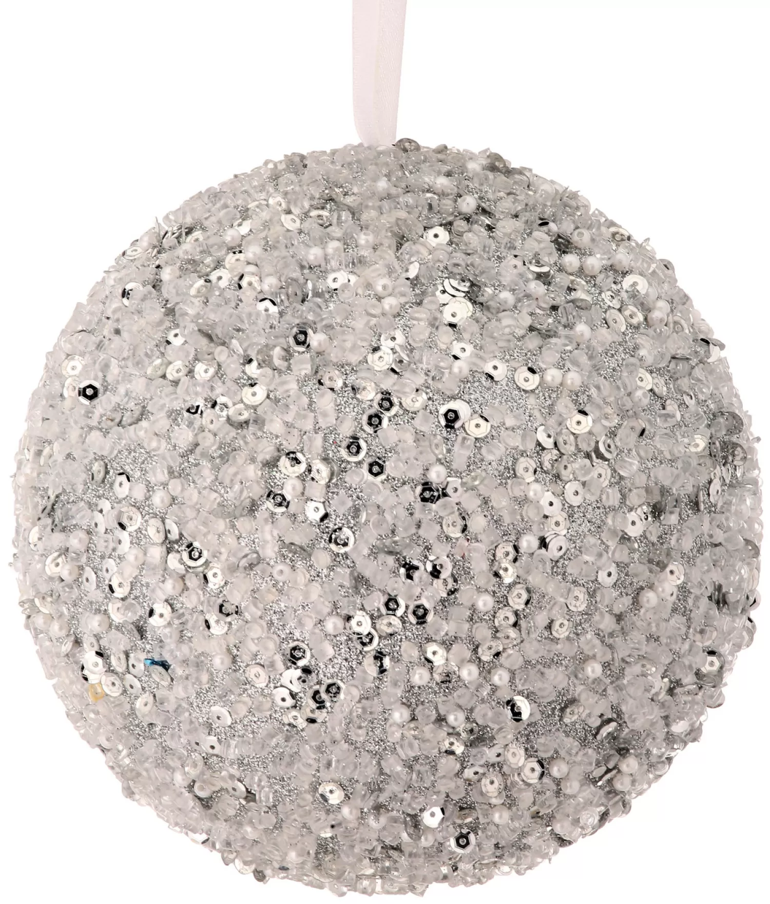 Hot Treetime Silver Sequined Bead Glitter Ball Ornament