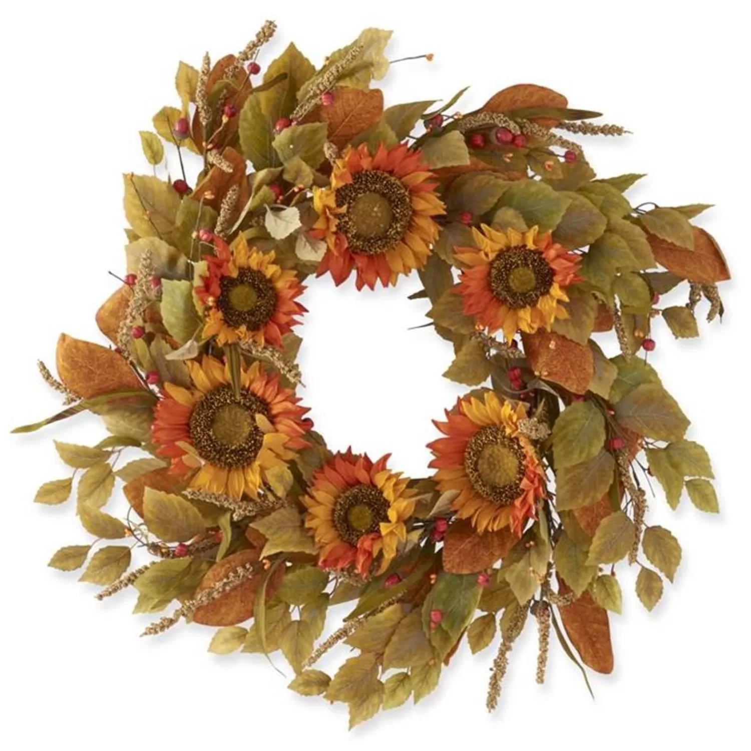 Shop Treetime Sunflower Wreath With Berries And Mini Pumpkins