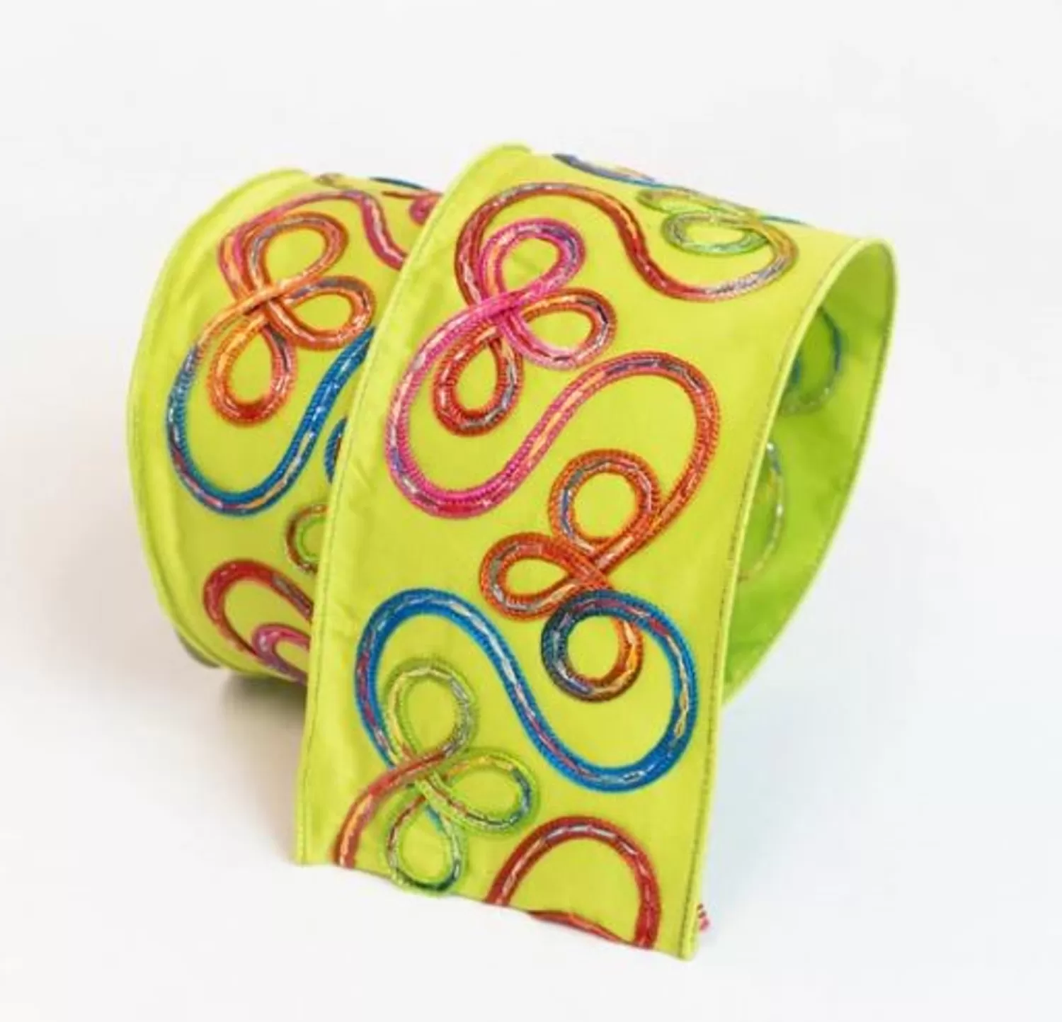 Hot Treetime Whimsy Lime Ribbon With Multi Swirls