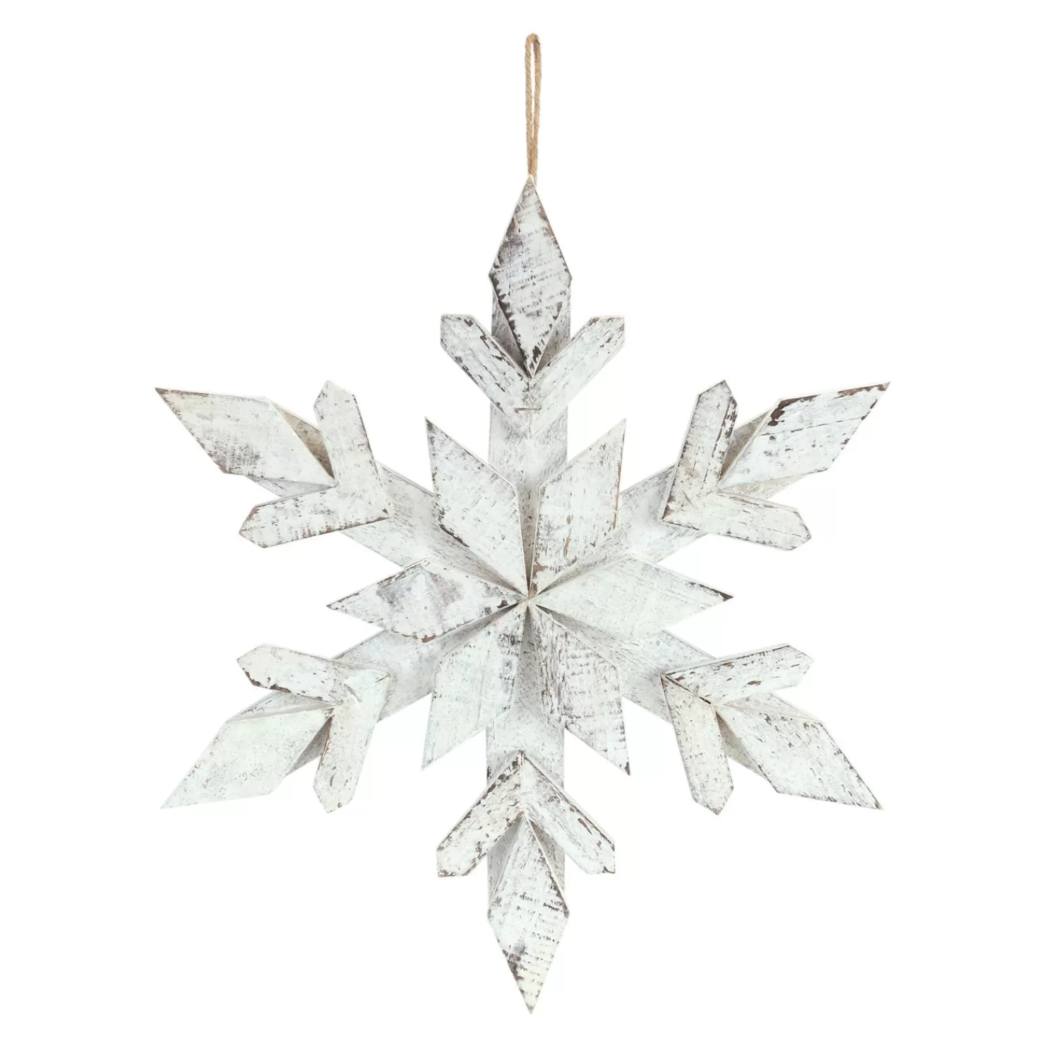 Online Treetime White Wash Wood Snowflake Ornament 14"