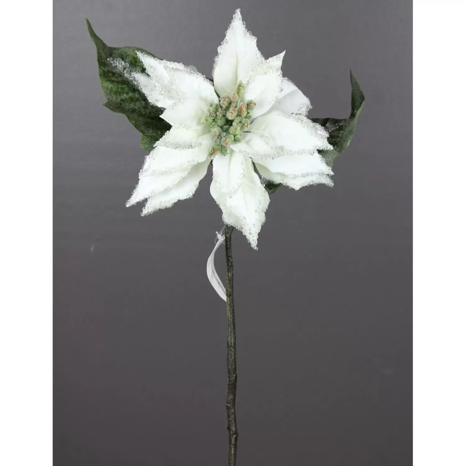 Best Treetime Wht/Grn Iced Poinsettia Berry Stem 24"