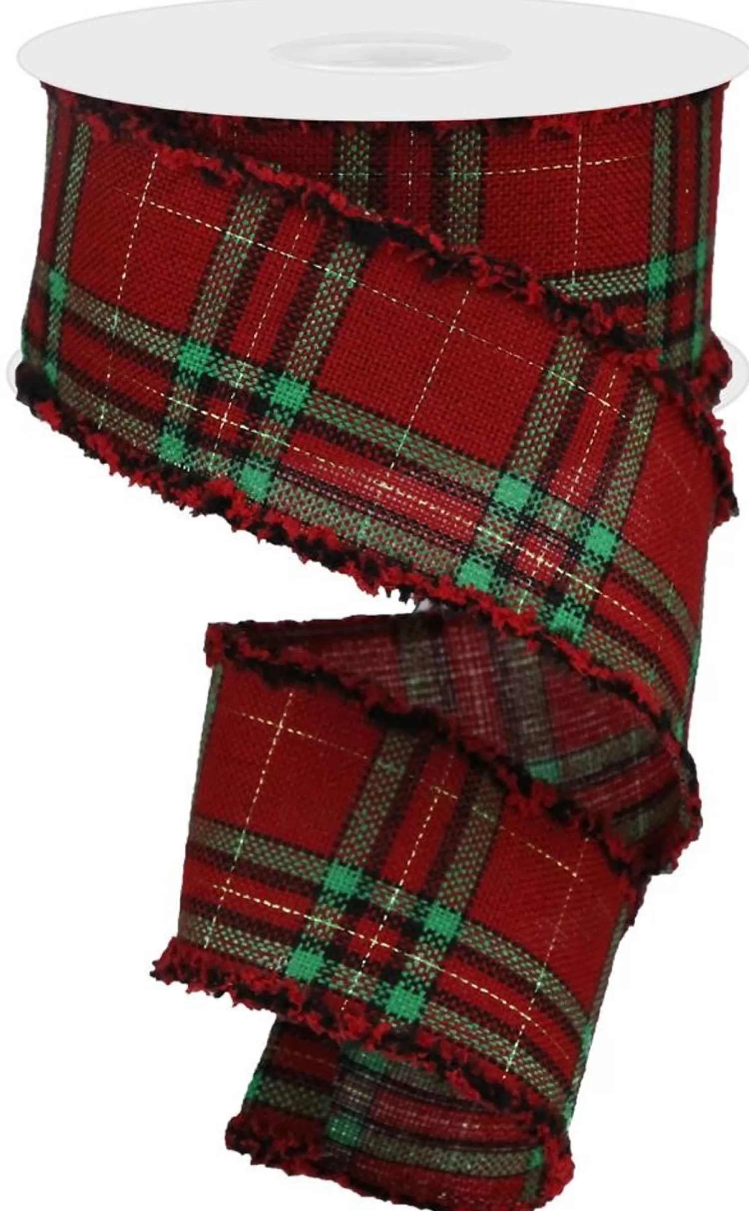 Shop Treetime Woven Plaid Ribbon Red Green Black Gold 2.5"x10YD